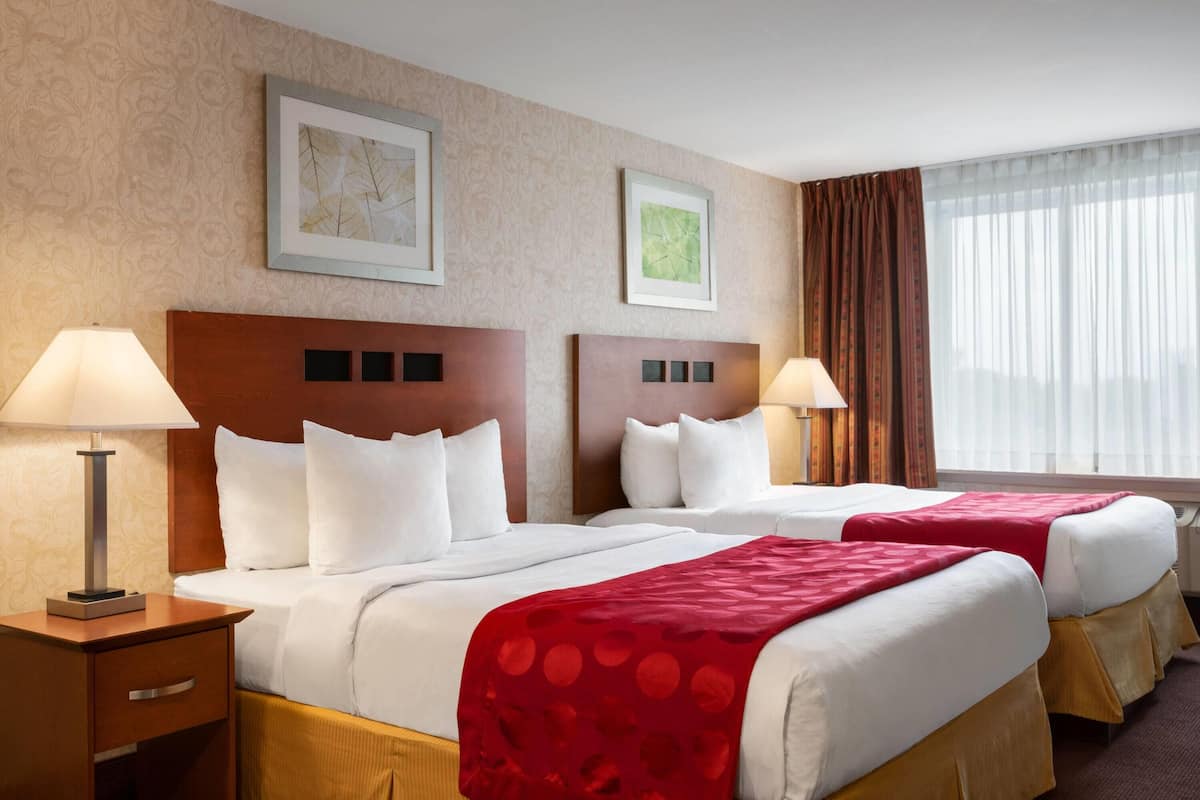Room, 2 Queen Beds, Non Smoking | Desk, laptop workspace, blackout drapes, iron/ironing board