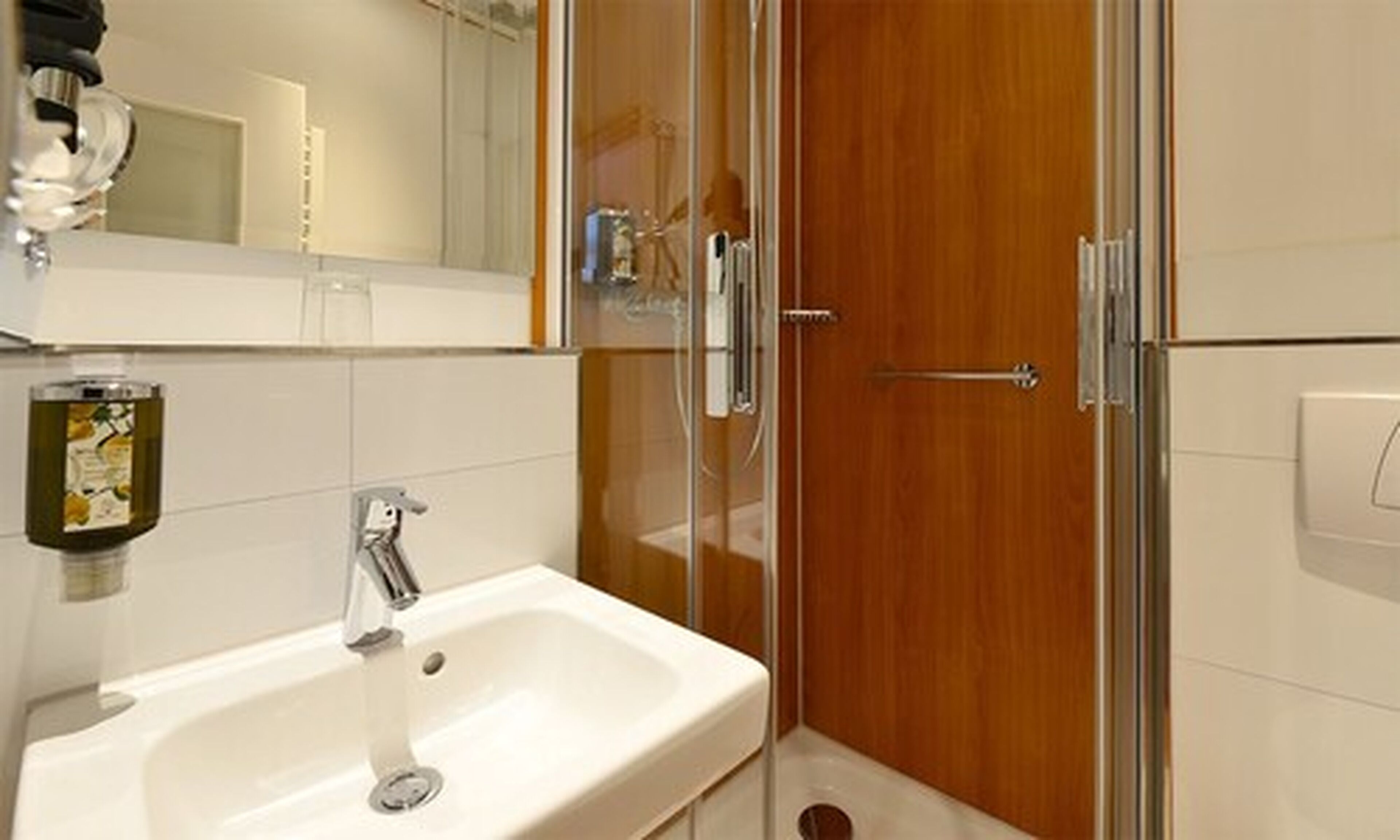 hydromassage showerhead, hair dryer, towels