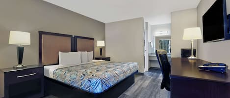 Desk, free WiFi, bed sheets