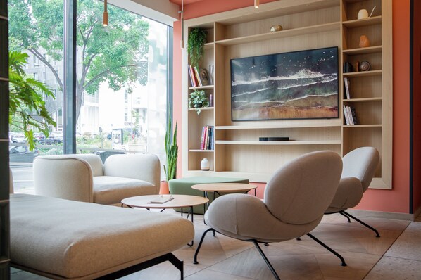 30-inch flat-screen TV with satellite channels, TV