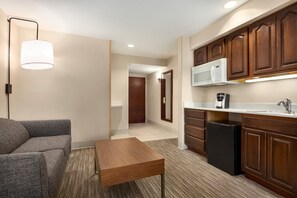 Mini-fridge, microwave, coffee/tea maker