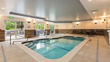 Indoor pool, open 8:00 AM to 10:00 PM, pool umbrellas, sun loungers