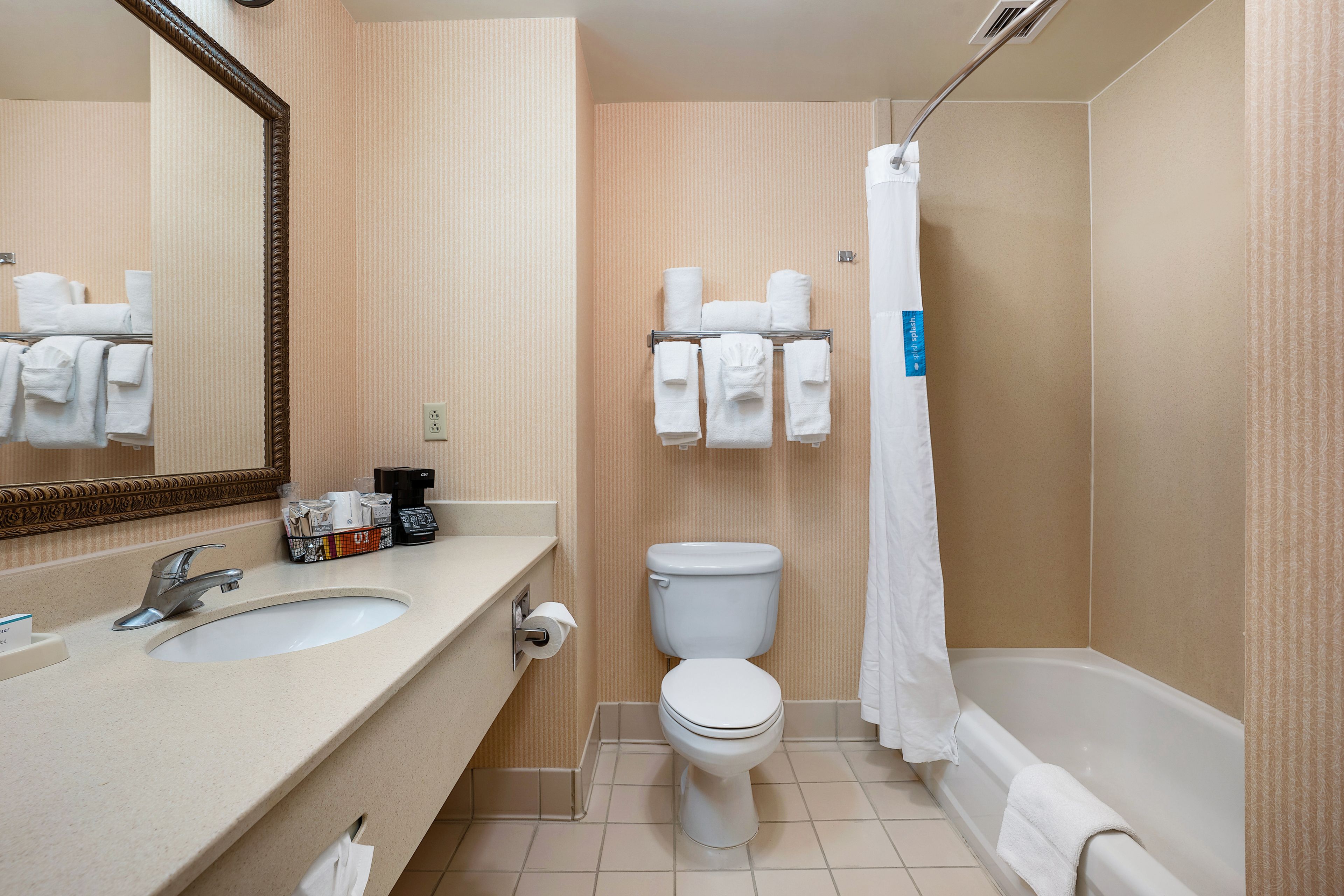 free toiletries, hair dryer, towels