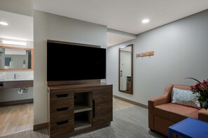 42-inch flat-screen TV with cable channels, TV, pay films