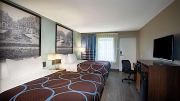 Premium bedding, desk, blackout curtains, iron/ironing board
