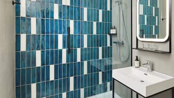 Eco-friendly toiletries, hair dryer, towels, soap