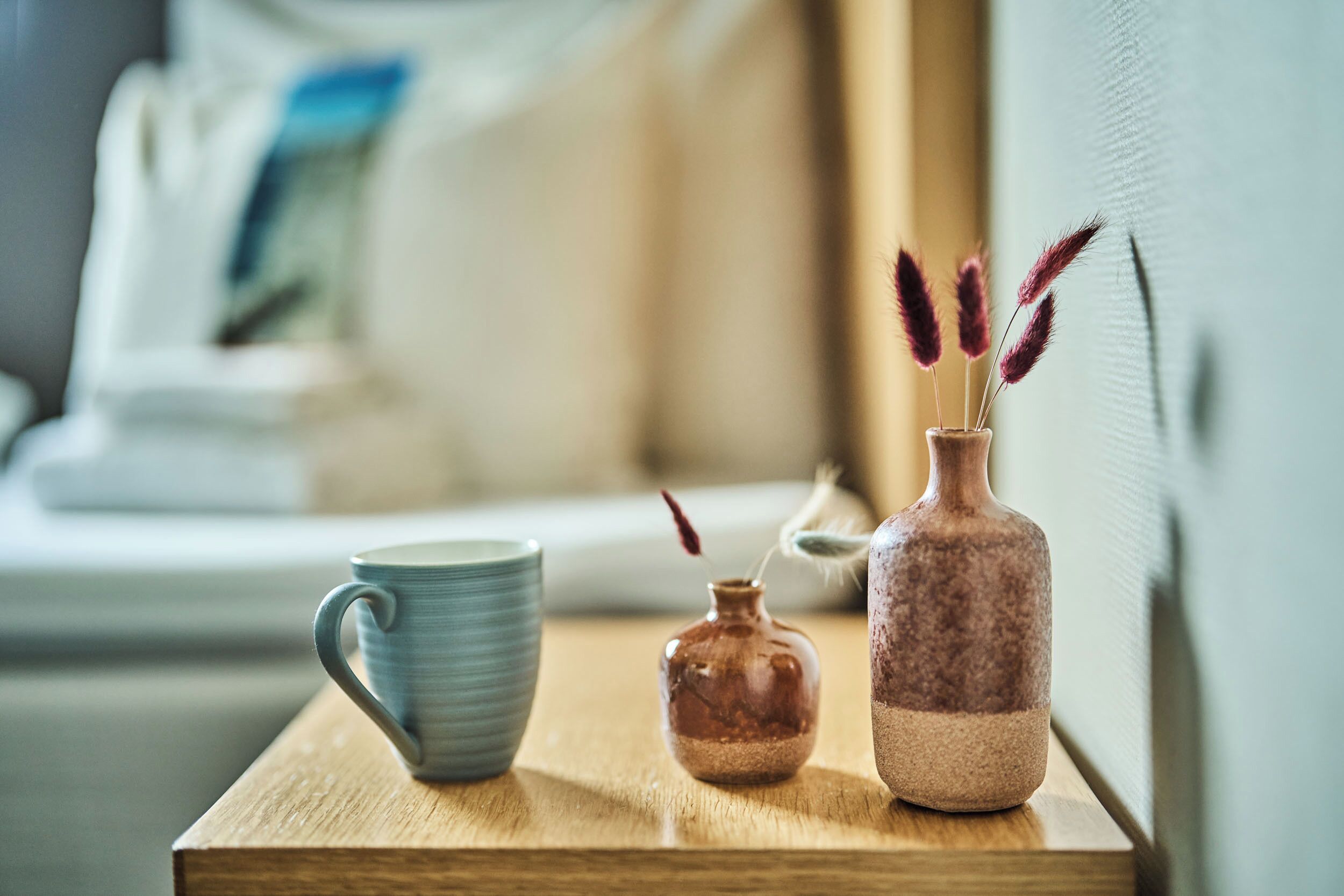 2 bedrooms, pillow-top beds, desk, soundproofing