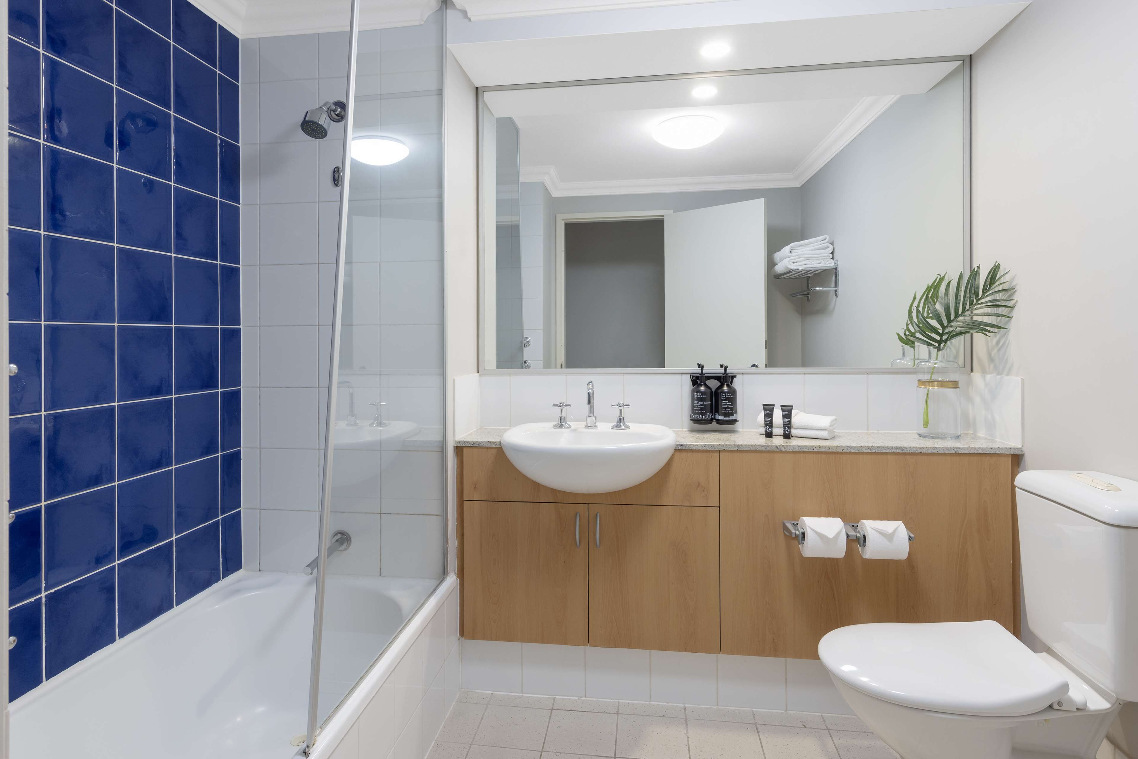 combined shower/bathtub, free toiletries, hair dryer, towels