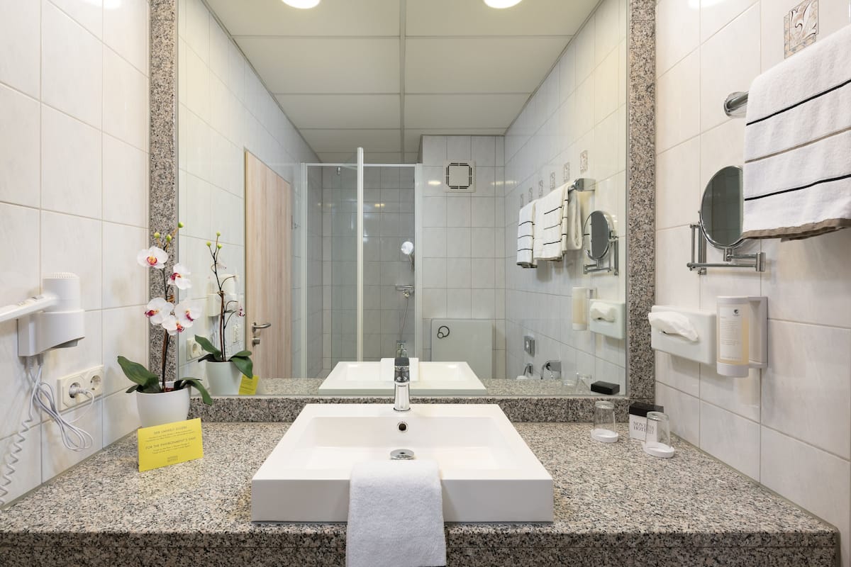 shower, free toiletries, hair dryer, slippers