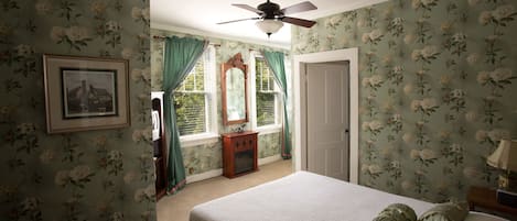 Deluxe Room Queen Bed Fireplace & Private Shower  | Iron/ironing board, free WiFi, bed sheets