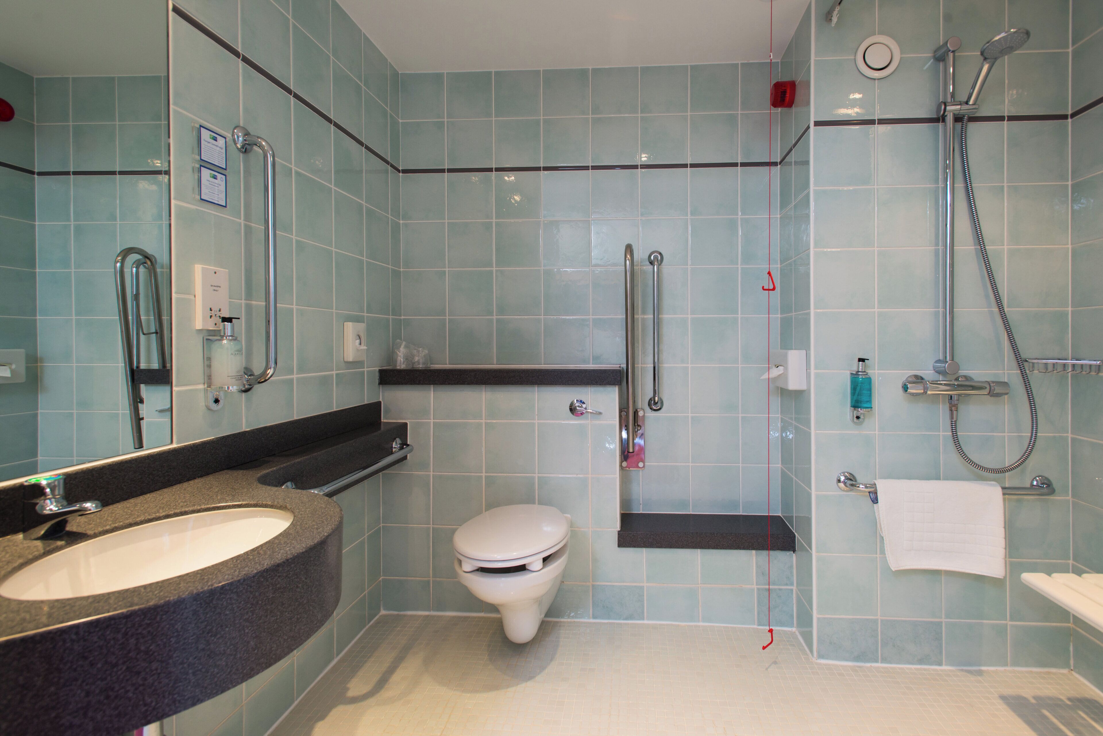 Regadera, amenidades de baño ecológicas, secadora de cabello, toallas 