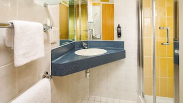 Shower, eco-friendly toiletries, hair dryer, towels