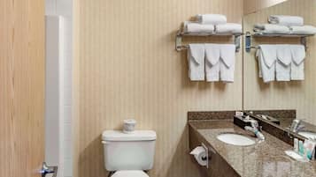 A bathroom with a toilet, sink, and towel rack.