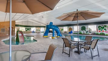 Indoor pool, open 7 AM to 11 PM, pool loungers