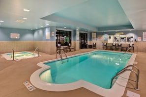 Indoor pool, open 8 AM to 10 PM, pool loungers