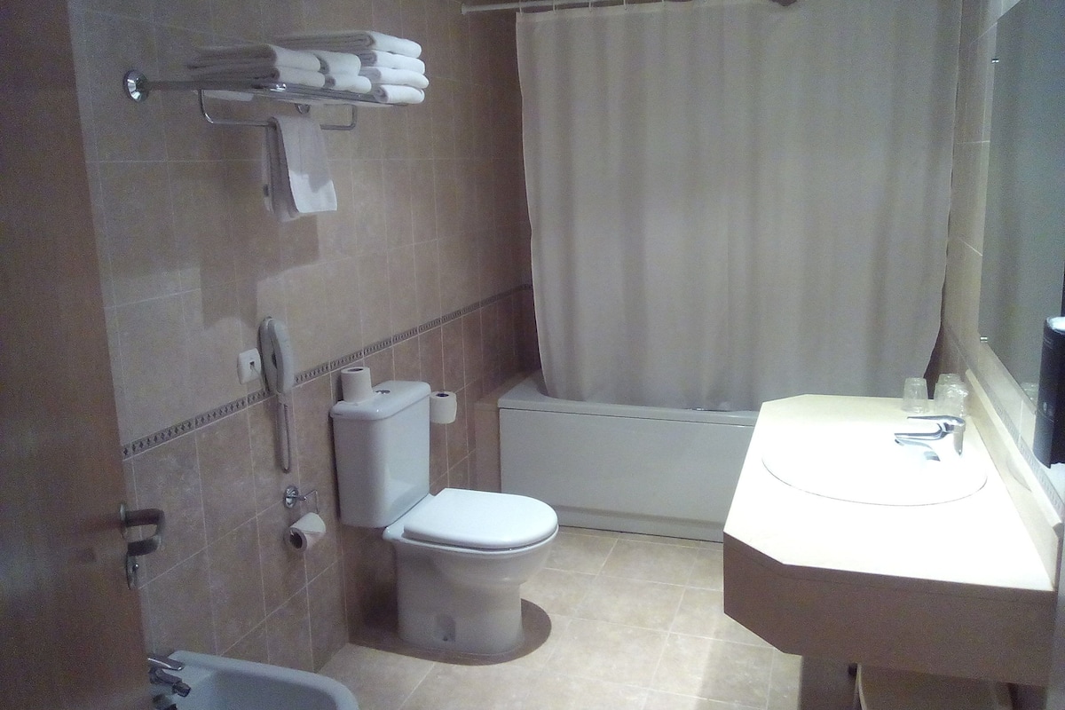 deep-soaking bathtub, free toiletries, hair dryer, bidet