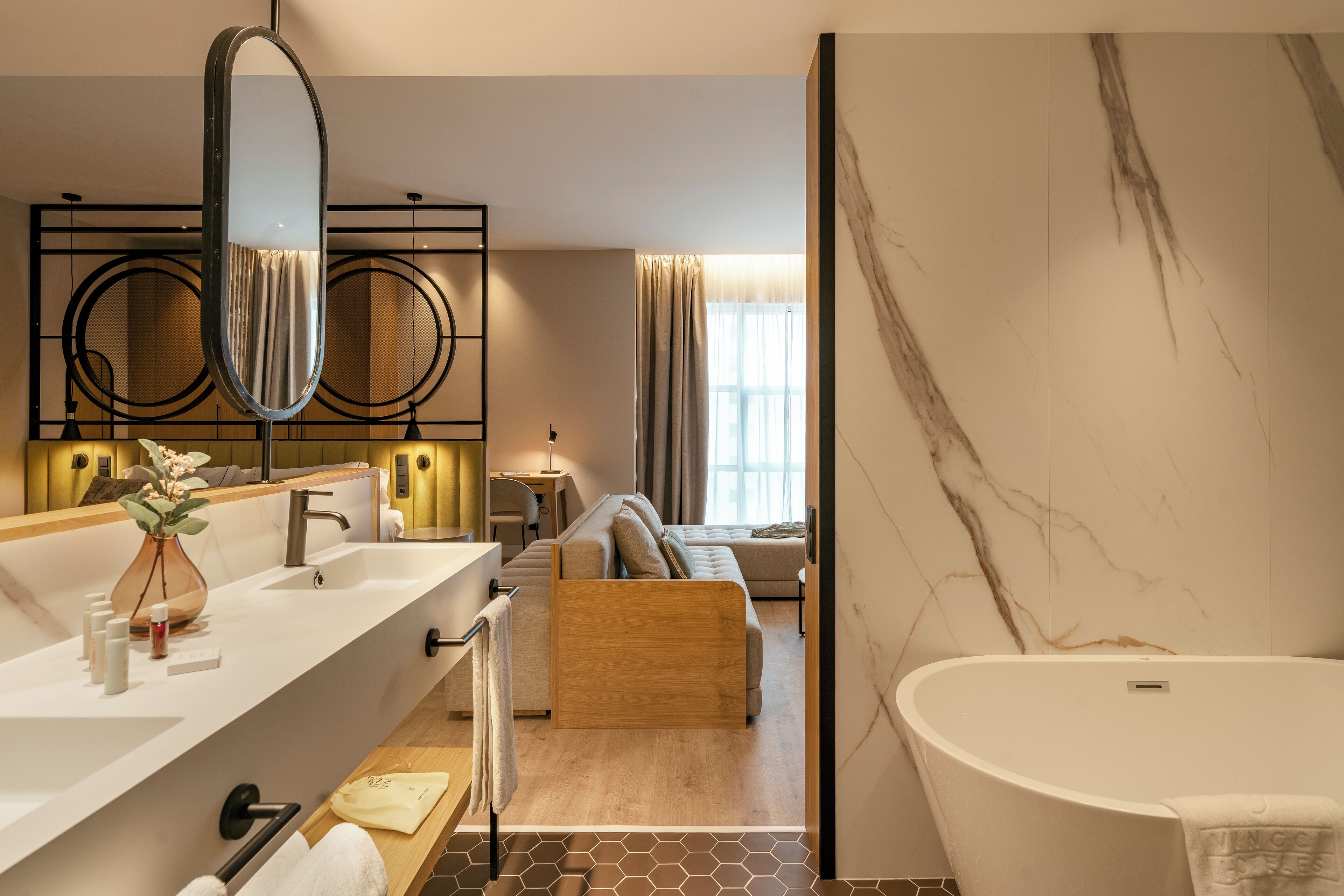 eco-friendly toiletries, hair dryer, bidet, towels