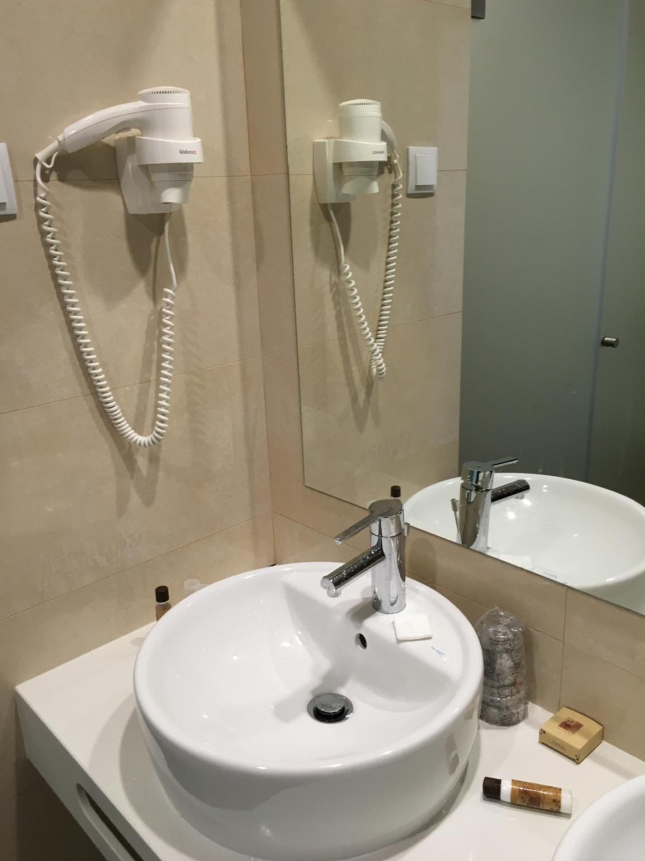 combined shower/bathtub, free toiletries, hair dryer, bidet