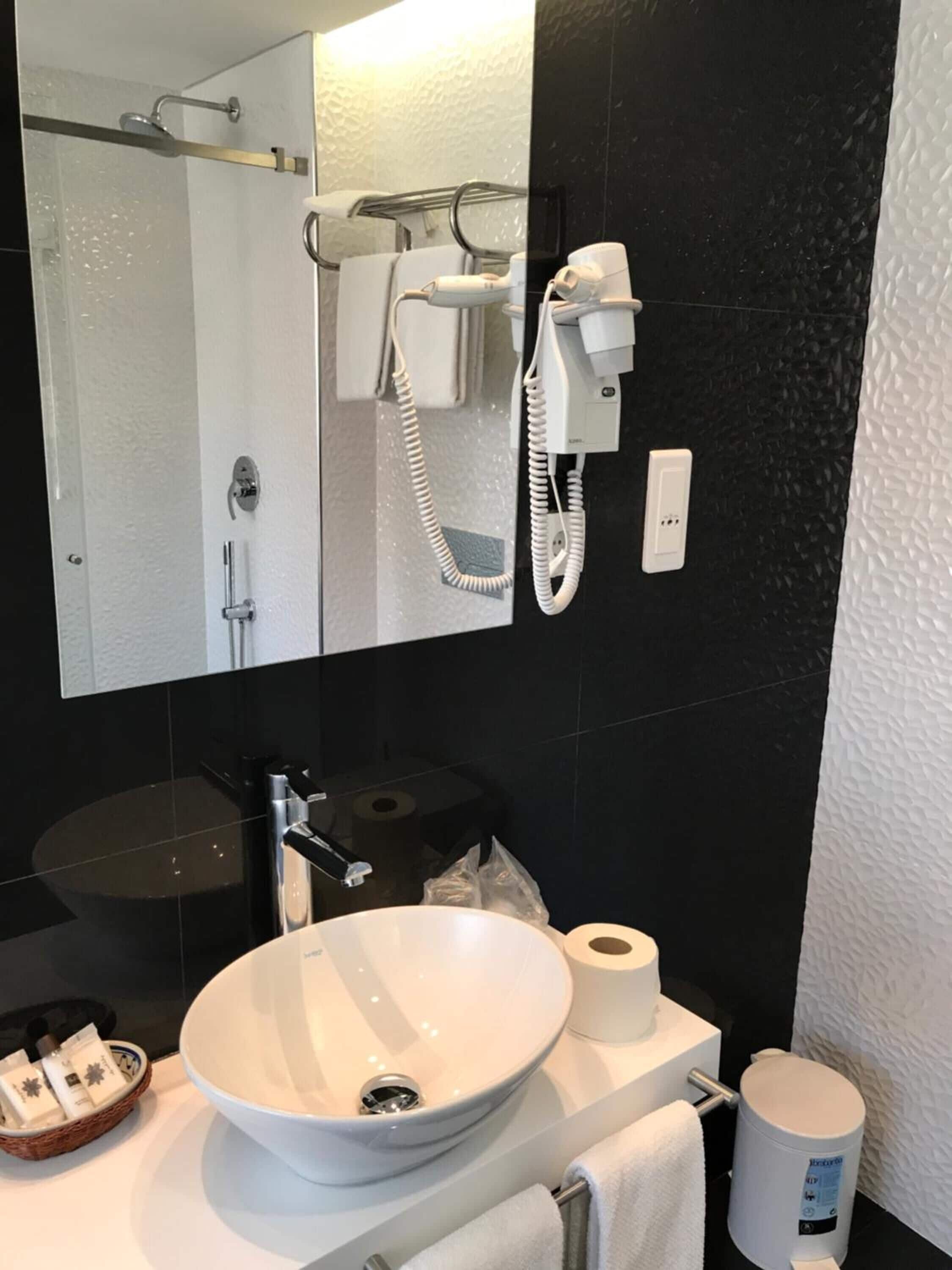 combined shower/bathtub, free toiletries, hair dryer, bidet