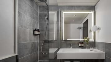 Eco-friendly toiletries, hair dryer, towels, soap
