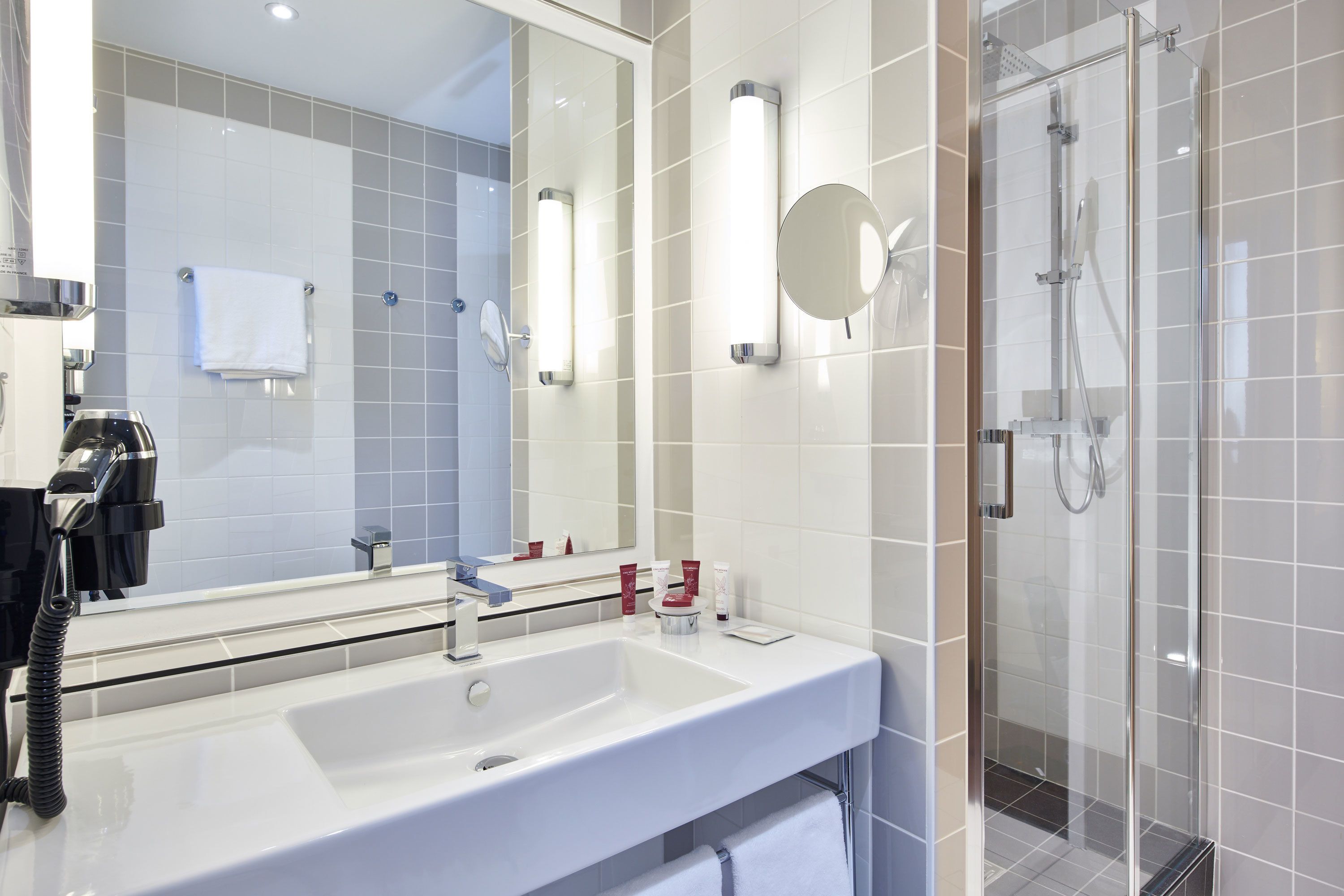 free toiletries, hair dryer, towels