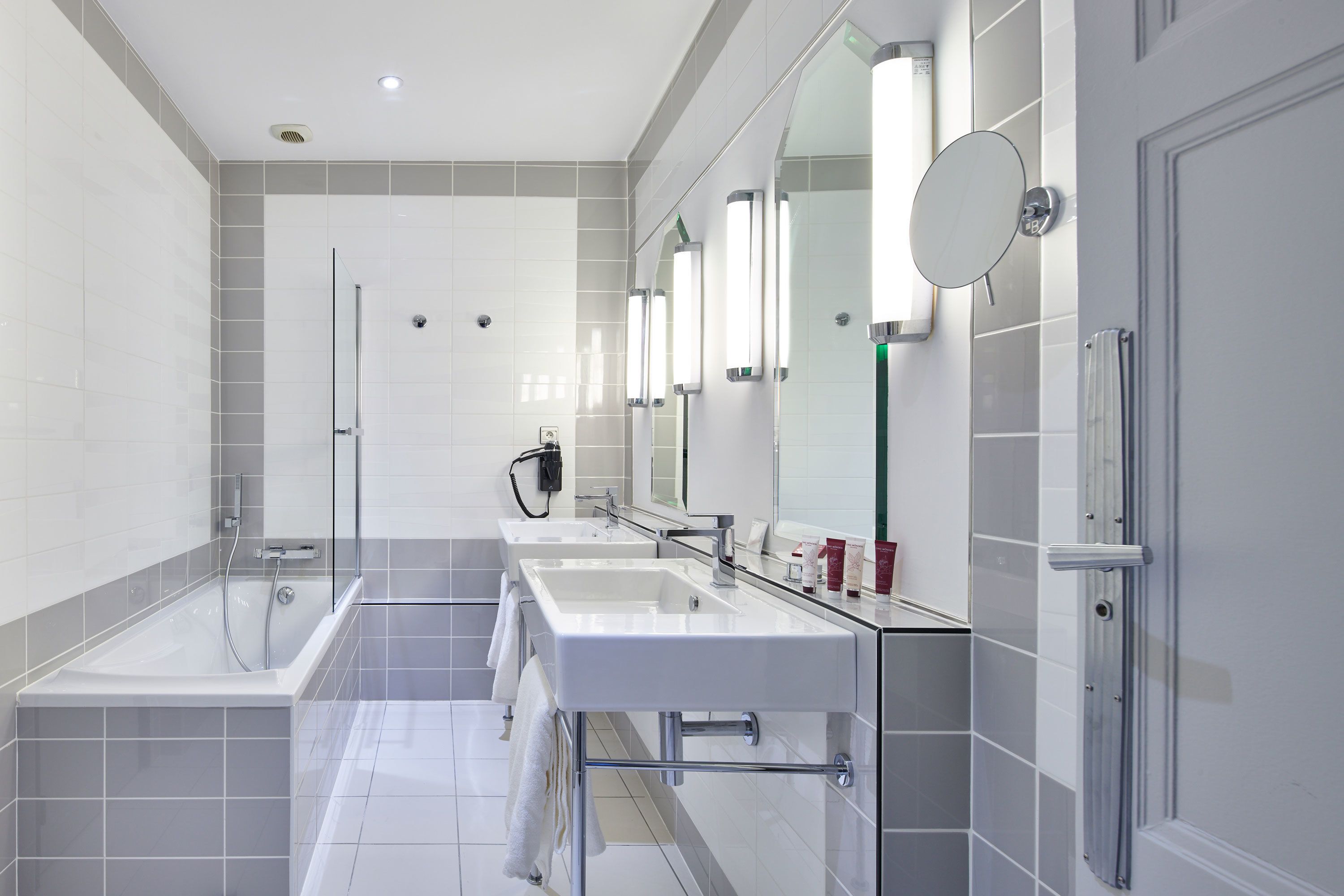 free toiletries, hair dryer, towels