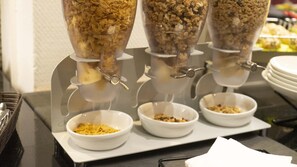 Enjoy a hearty breakfast with a variety of cereals and granola.