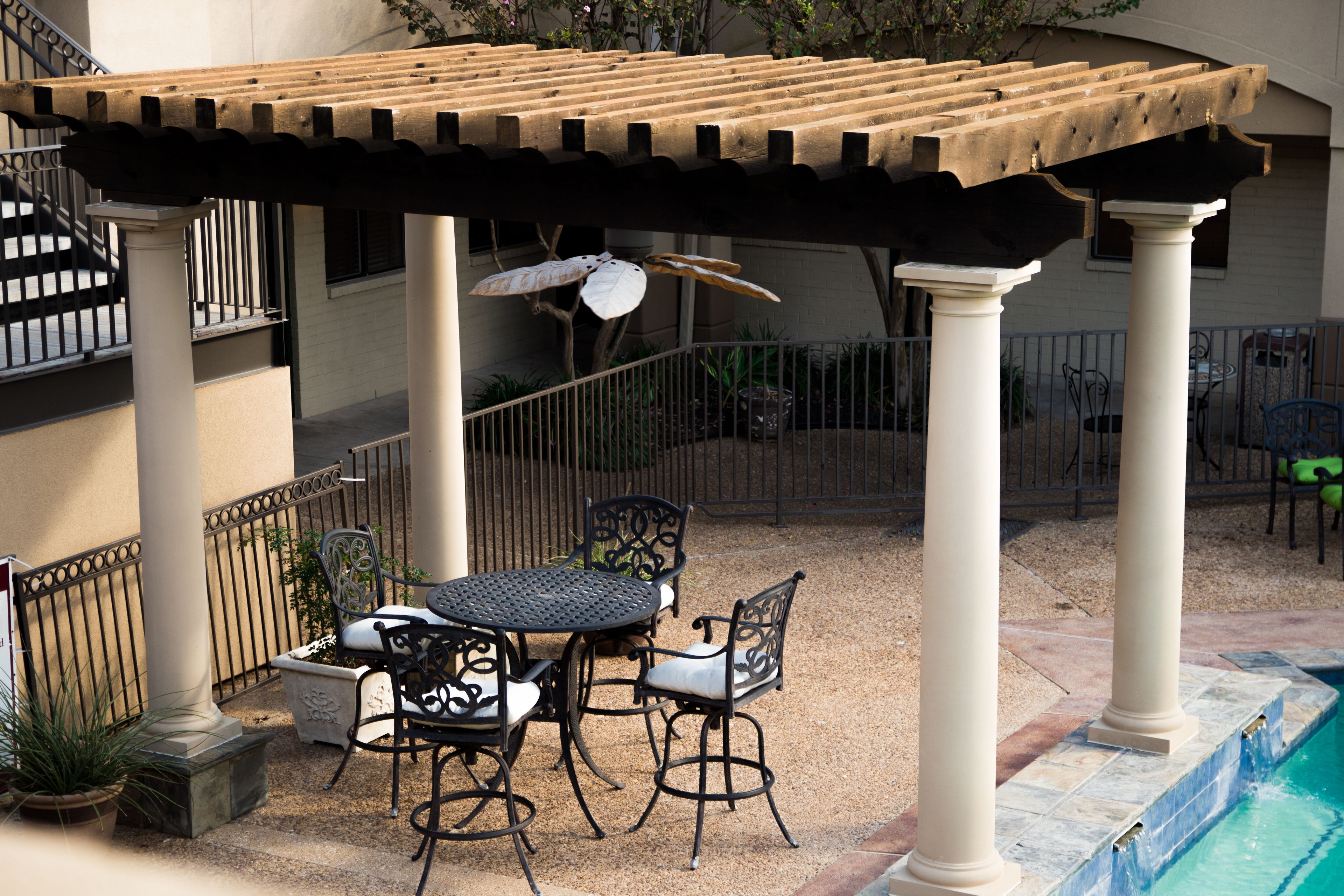 outdoor pool, pool loungers