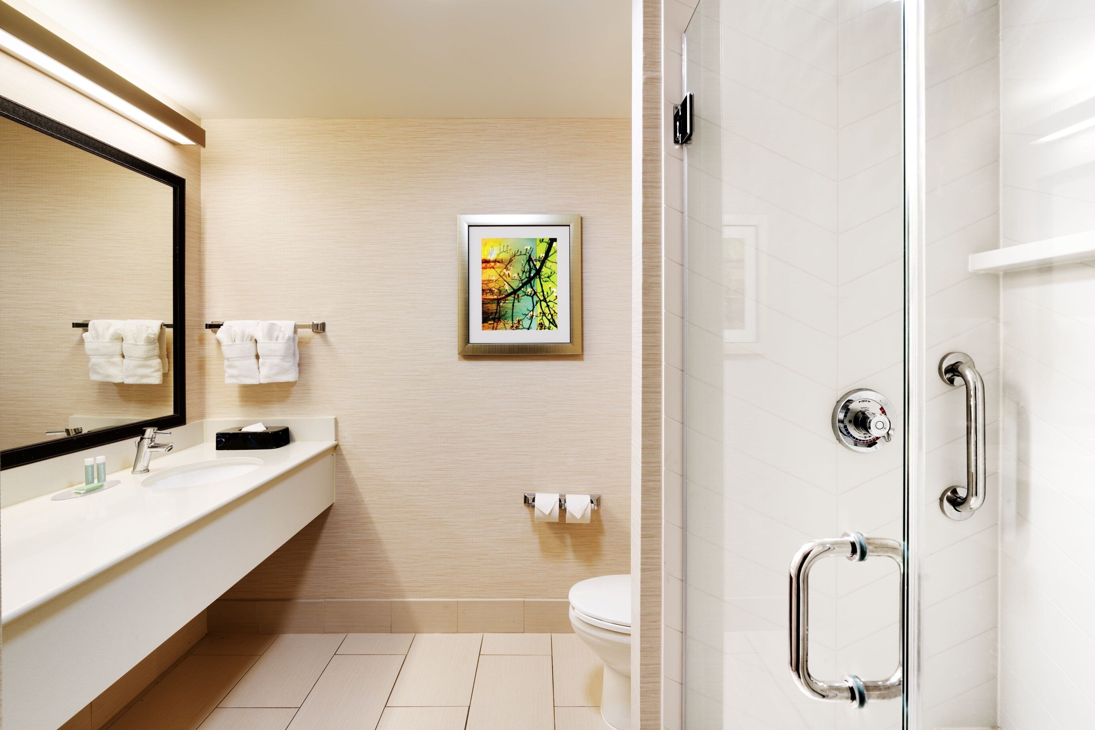 suite, 1 king bed with sofa bed, non smoking | bathroom | hair dryer, towels