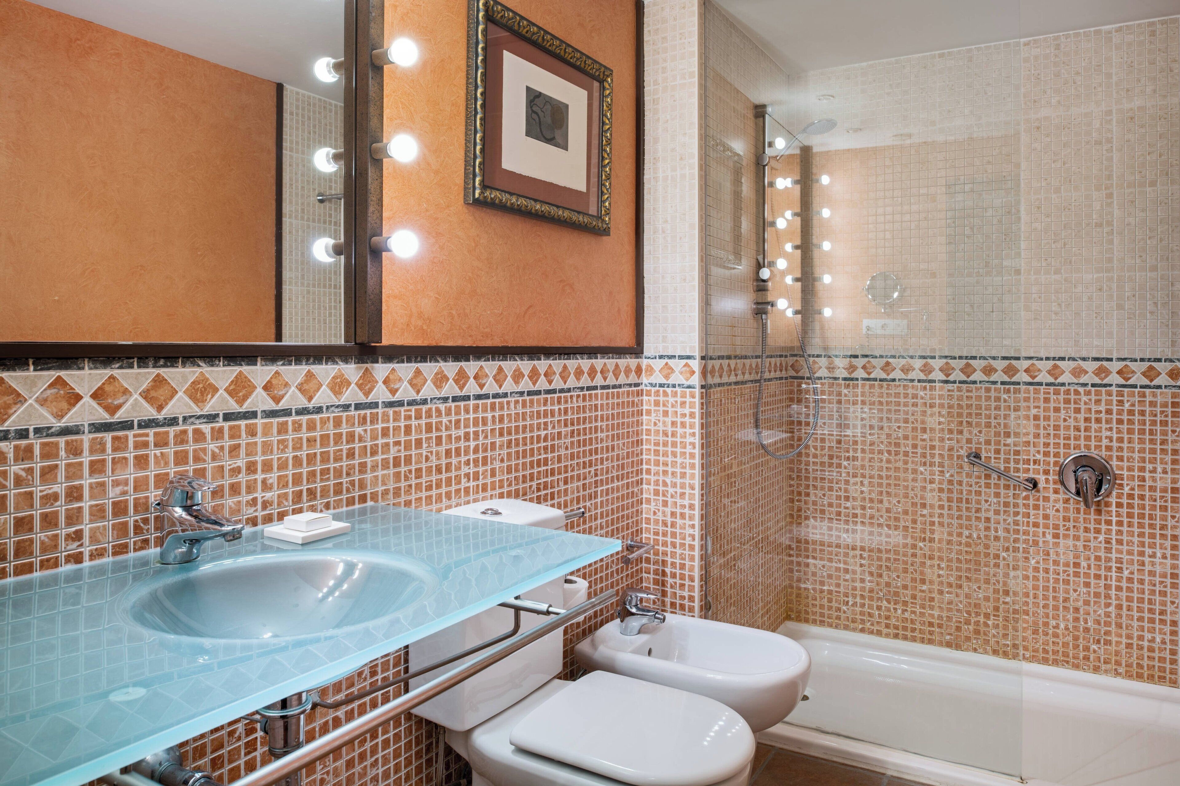 free toiletries, hair dryer, bidet, towels