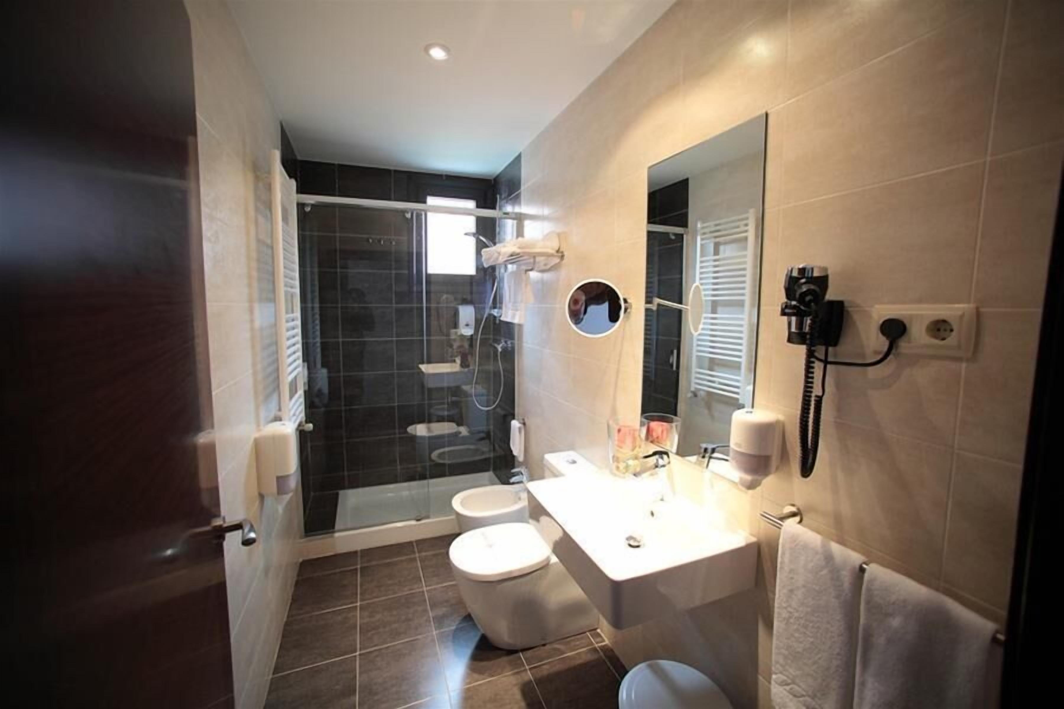 free toiletries, hair dryer, bidet, towels