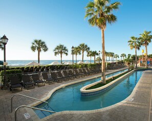 Indoor pool, outdoor pool, pool loungers