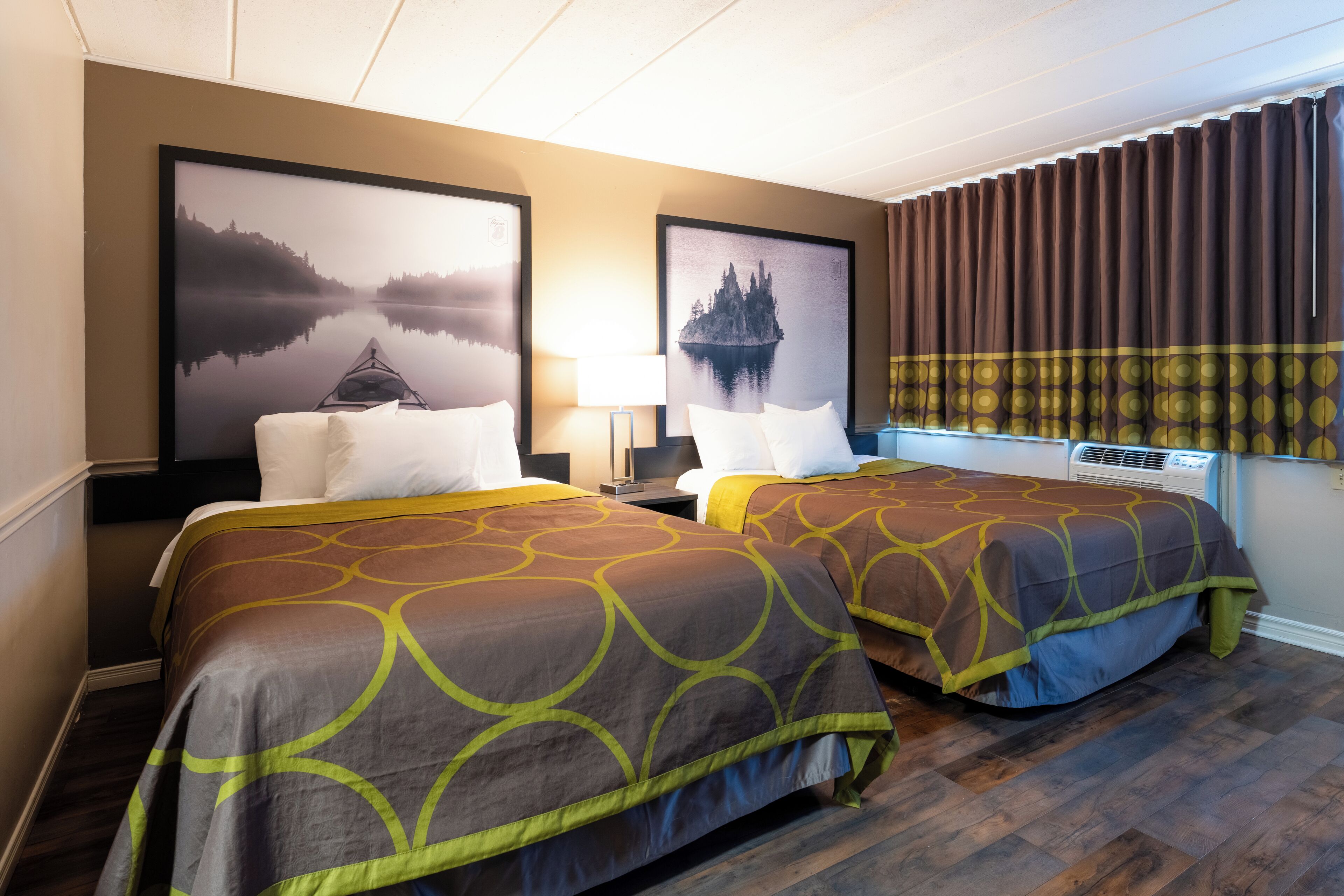 Room, 2 Double Beds, Non Smoking | Desk, laptop workspace, blackout drapes, iron/ironing board