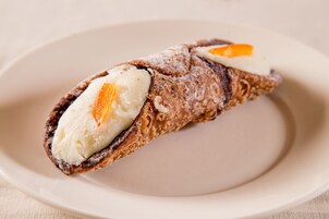 A dessert on a plate.