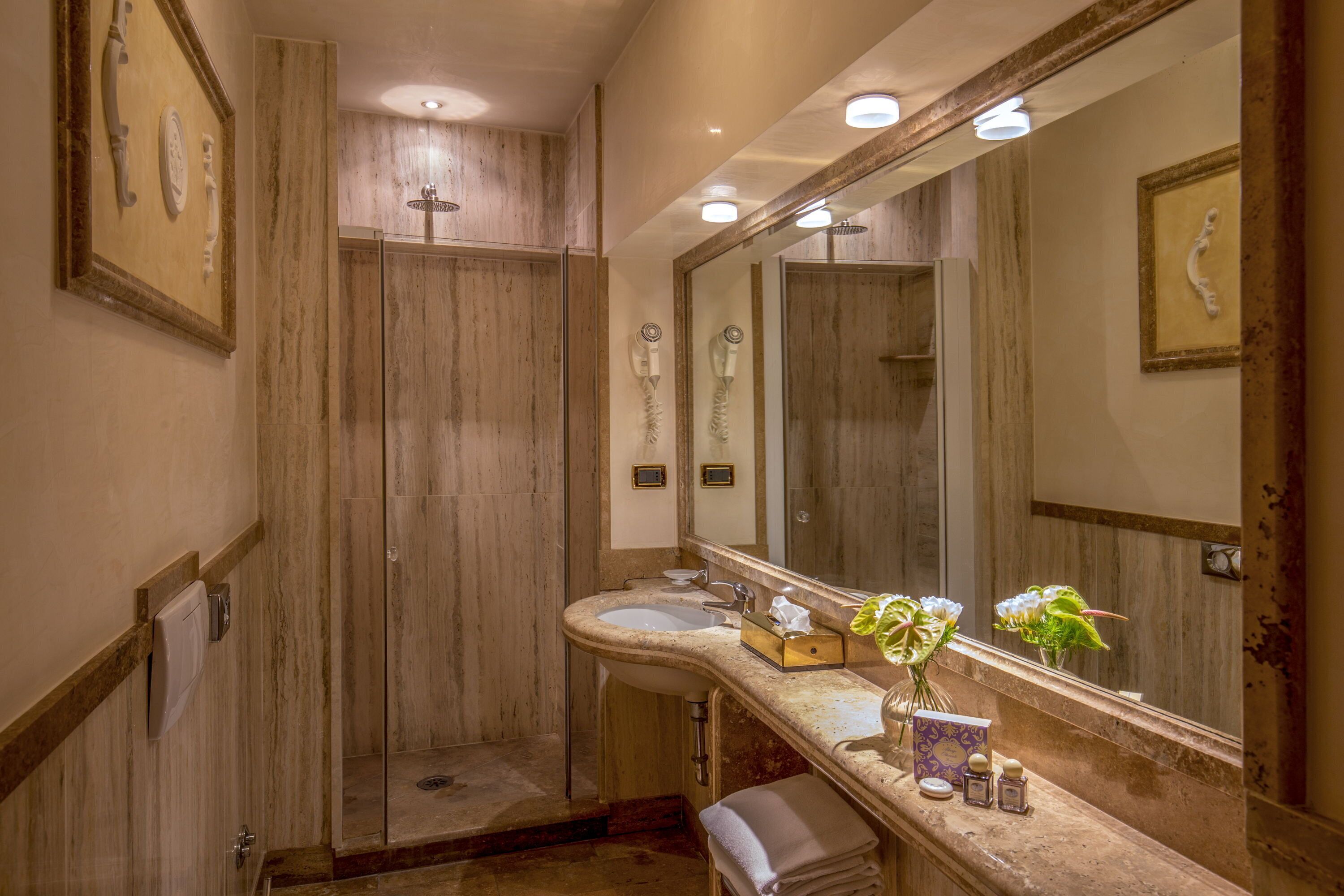 rainfall showerhead, free toiletries, hair dryer, bidet