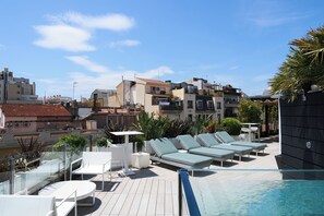 Outdoor pool, pool loungers