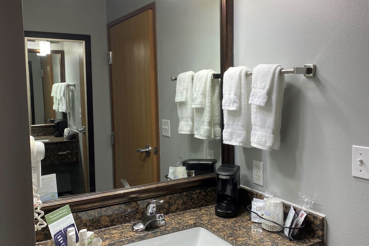 free toiletries, hair dryer, towels