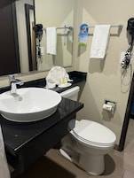Bañera con ducha, artículos de tocador gratuitos, secador de pelo