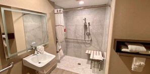 Standard Room, 2 Double Beds, Accessible, Refrigerator & Microwave | Bathroom | Free toiletries, hair dryer, towels, soap