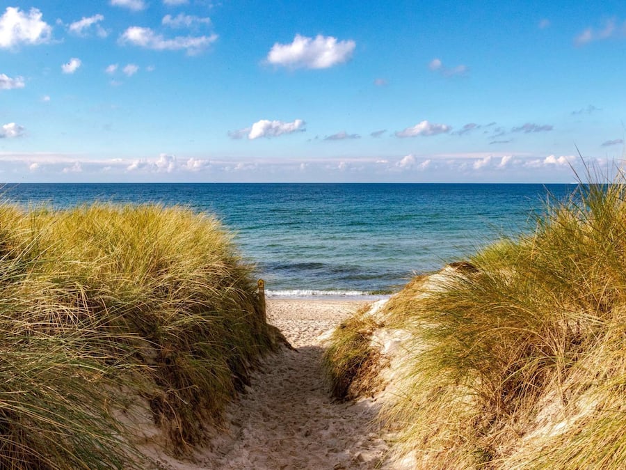 On the beach, sun loungers, beach umbrellas, beach towels