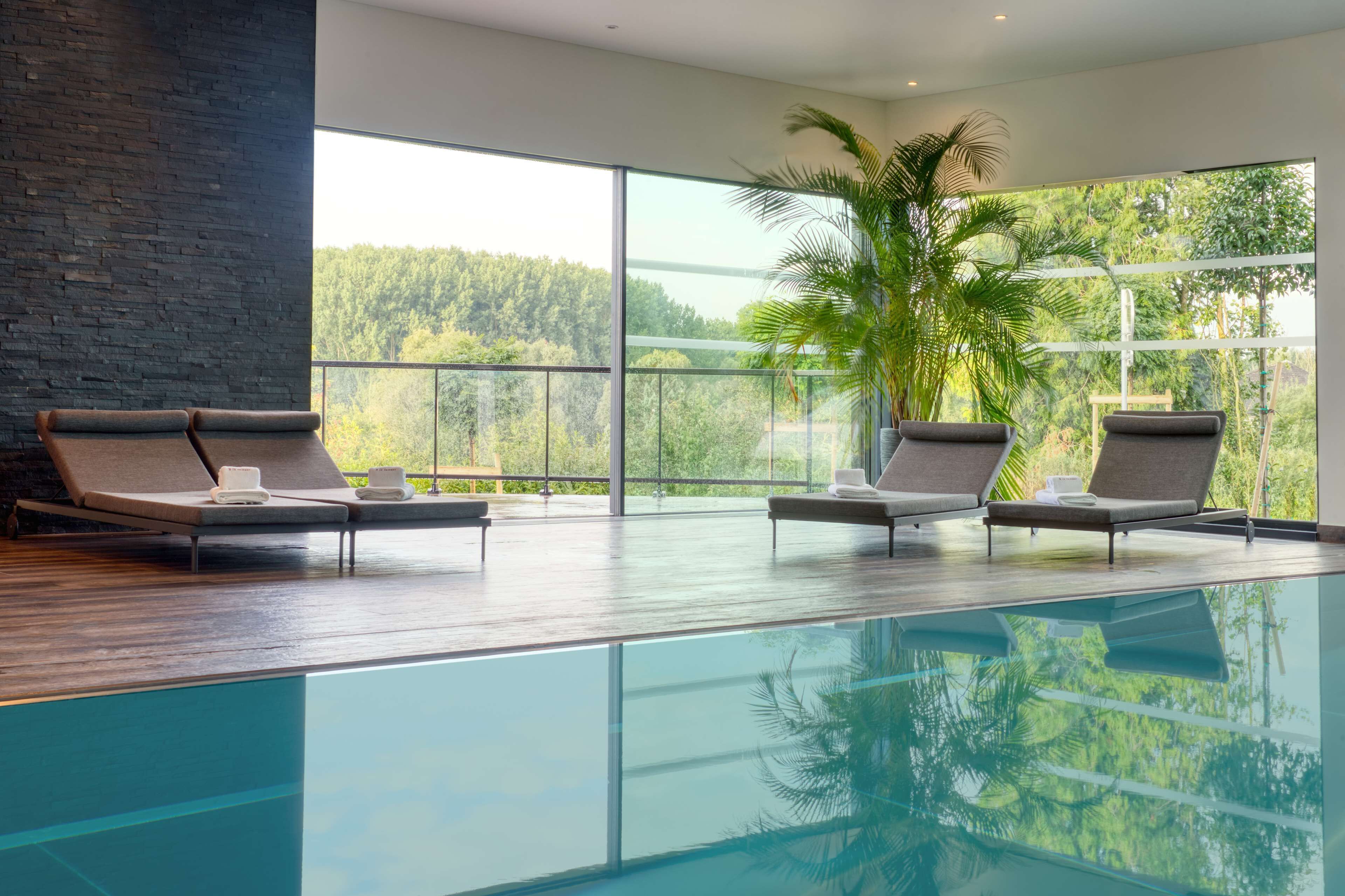 indoor pool, pool loungers