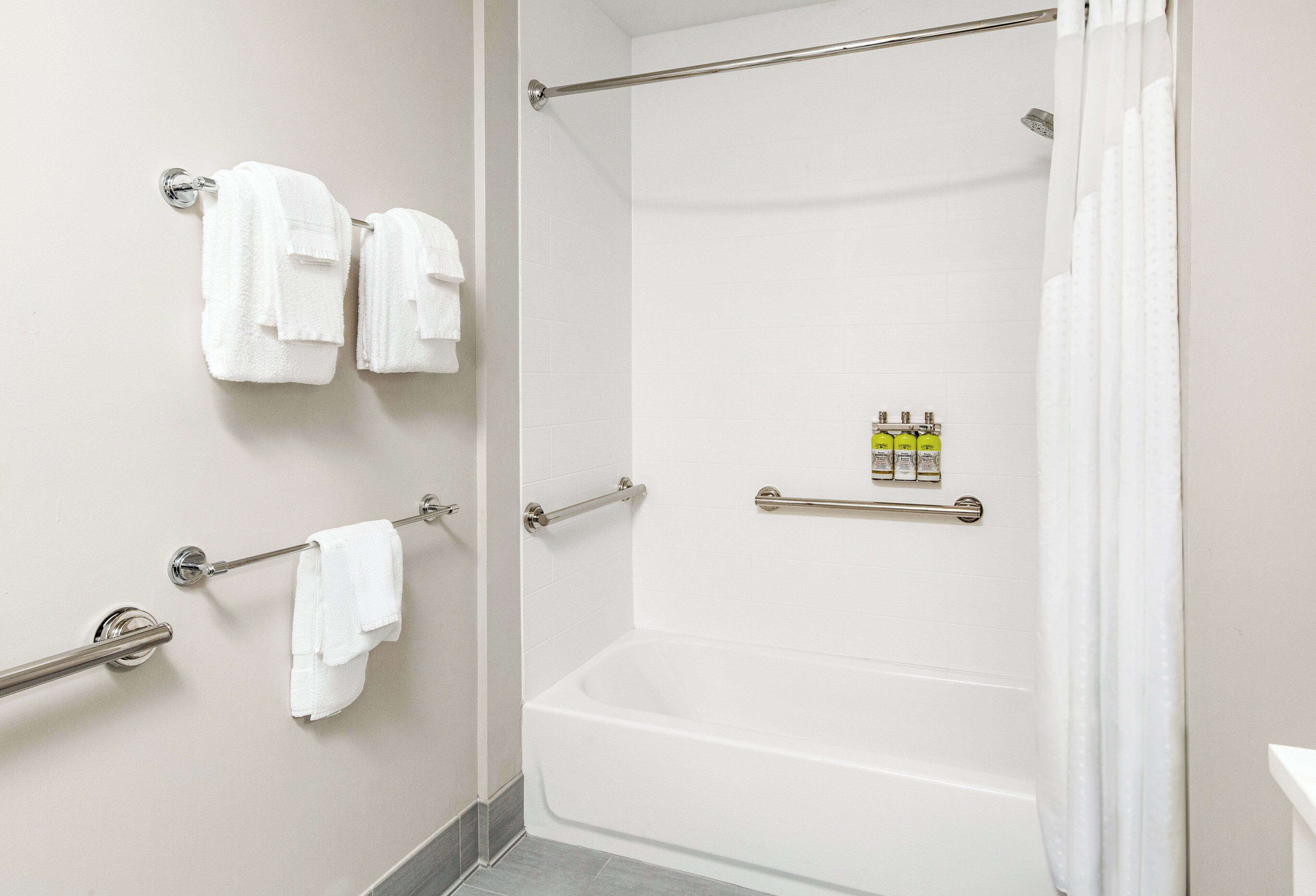 standard room, 2 queen beds, mobility accessible (communications, access tub) | bathroom | free toiletries, hair dryer