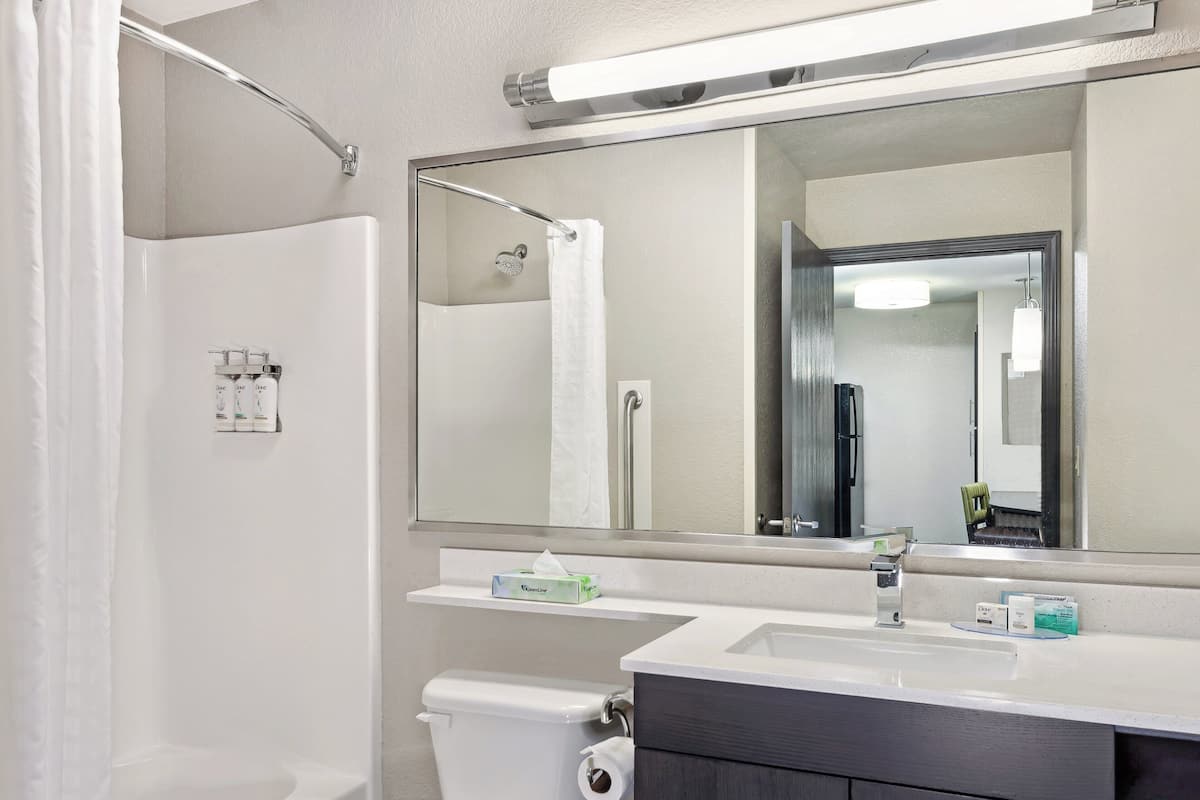 1 bedroom, desk, laptop workspace, iron/ironing board