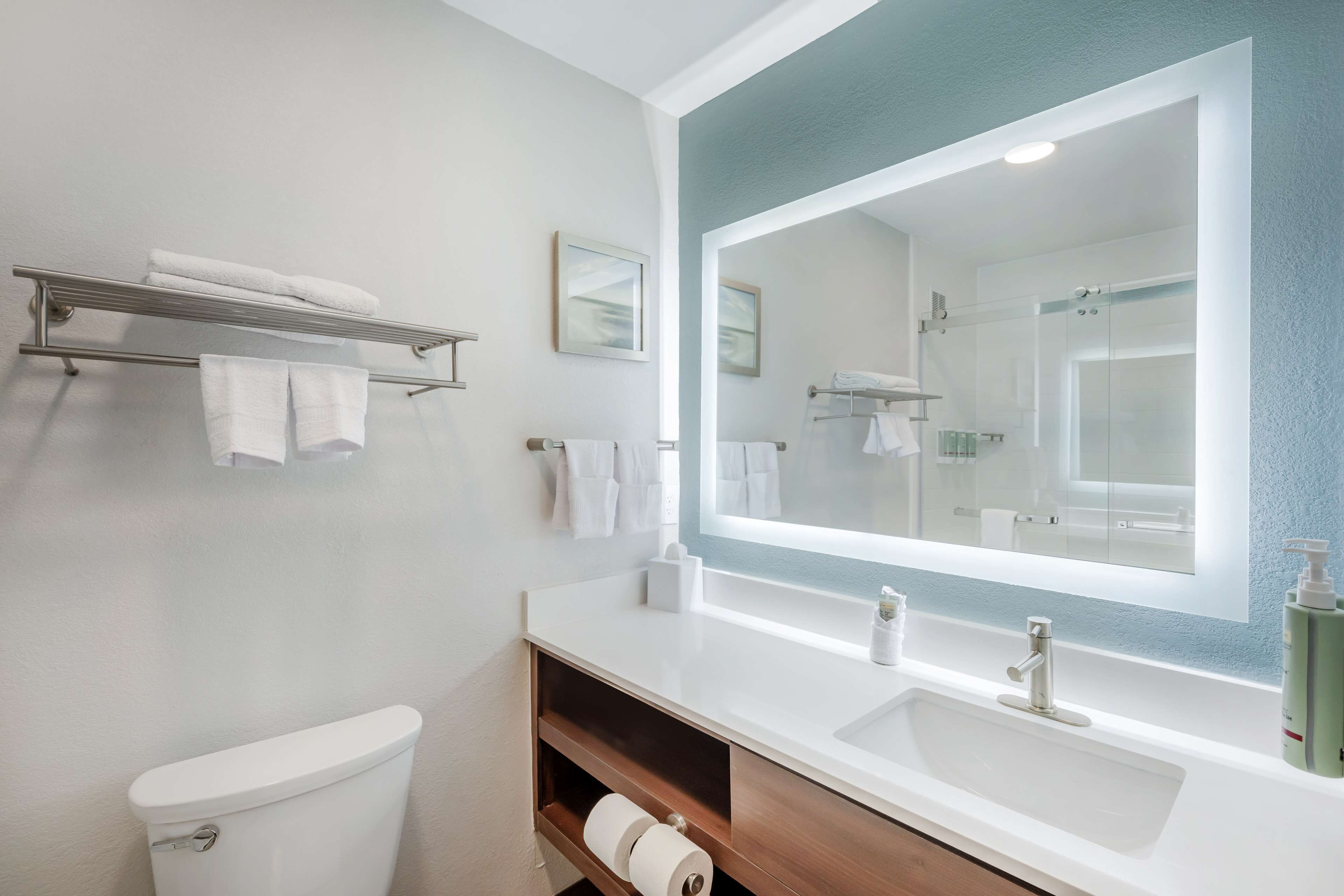 standard room, 1 king bed, non smoking, refrigerator & microwave (walk-in shower) | bathroom | combined shower/bathtub, hydromassage showerhead, free toiletries