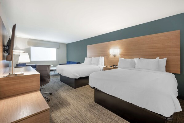 Standard Room, 2 Queen Beds, Non Smoking, Refrigerator & Microwave (Walk-in Shower;Larger Room) | Hypo-allergenic bedding, desk, iron/ironing board, WiFi