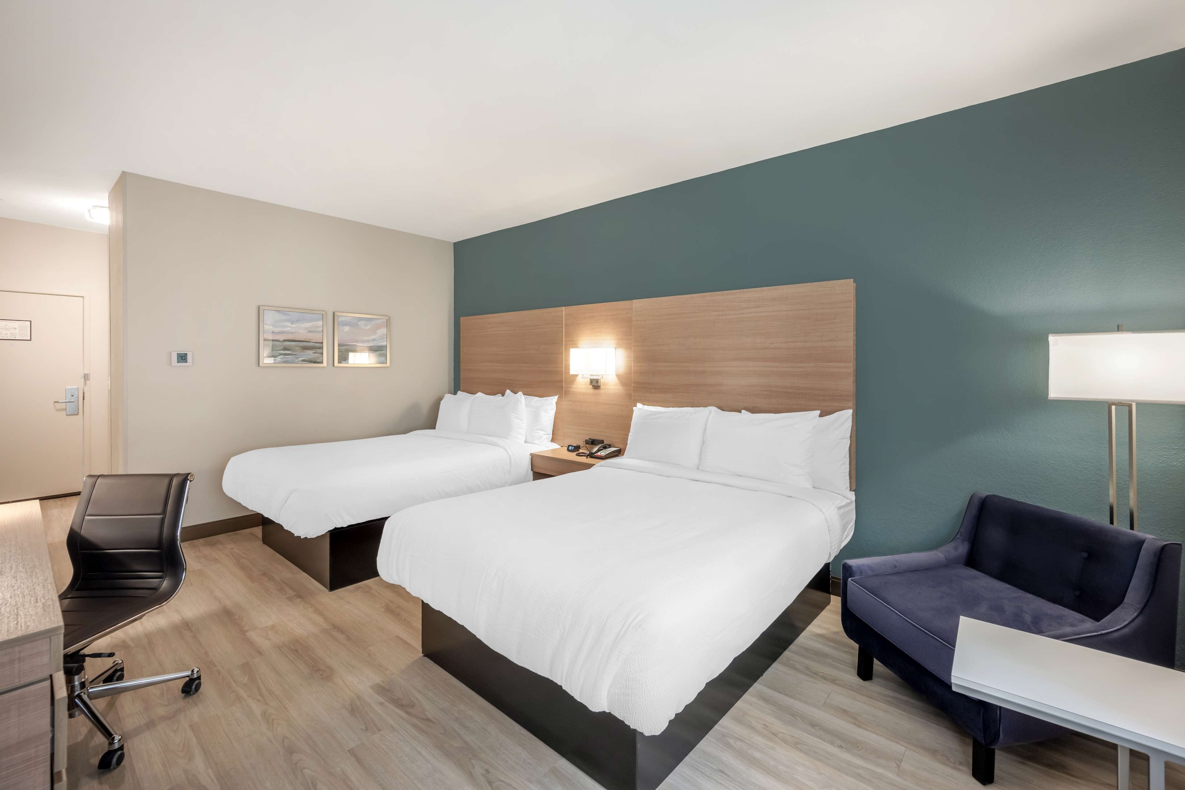 Standard Room, 2 Queen Beds, Non Smoking, Refrigerator & Microwave (Walk-in Shower) | Hypo-allergenic bedding available, desk, iron/ironing board, WiFi (free)