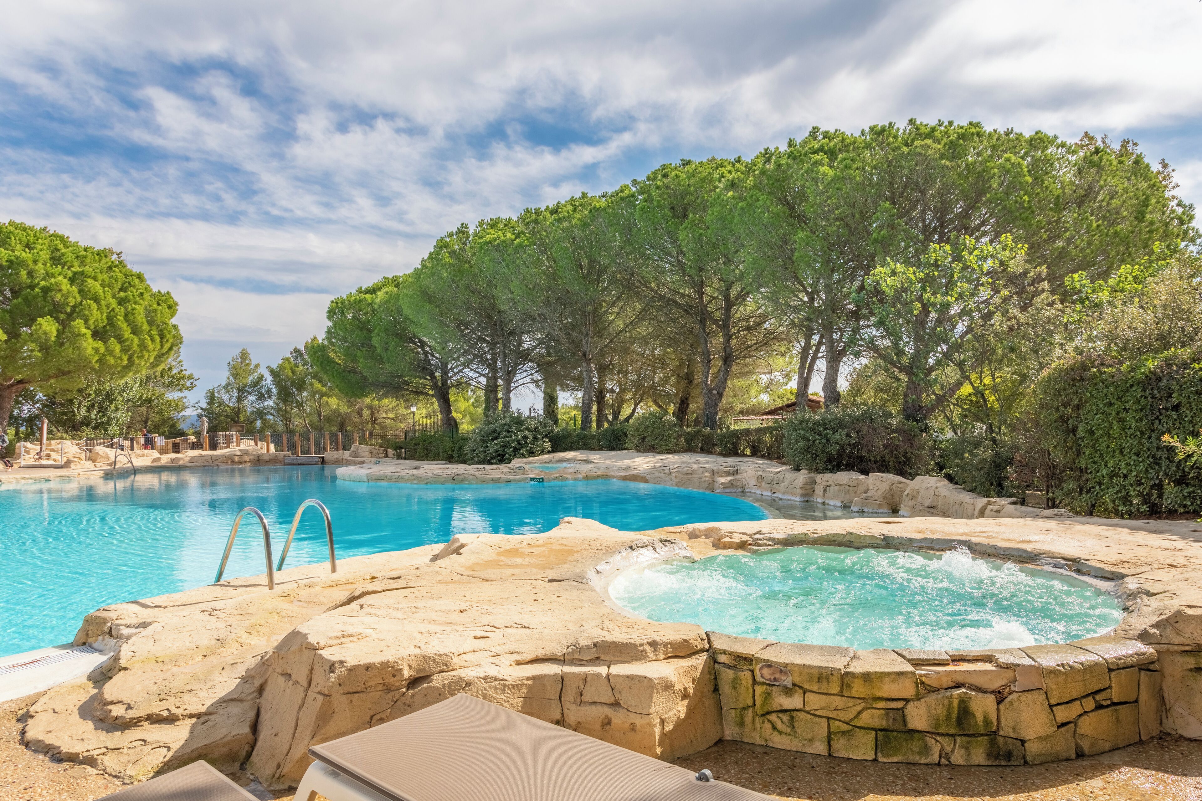 Seasonal outdoor pool, pool umbrellas, pool loungers