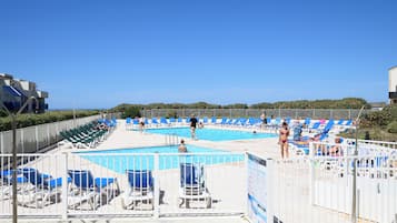 Seasonal outdoor pool, sun loungers