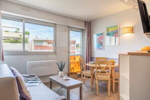 Flat-screen TV, books