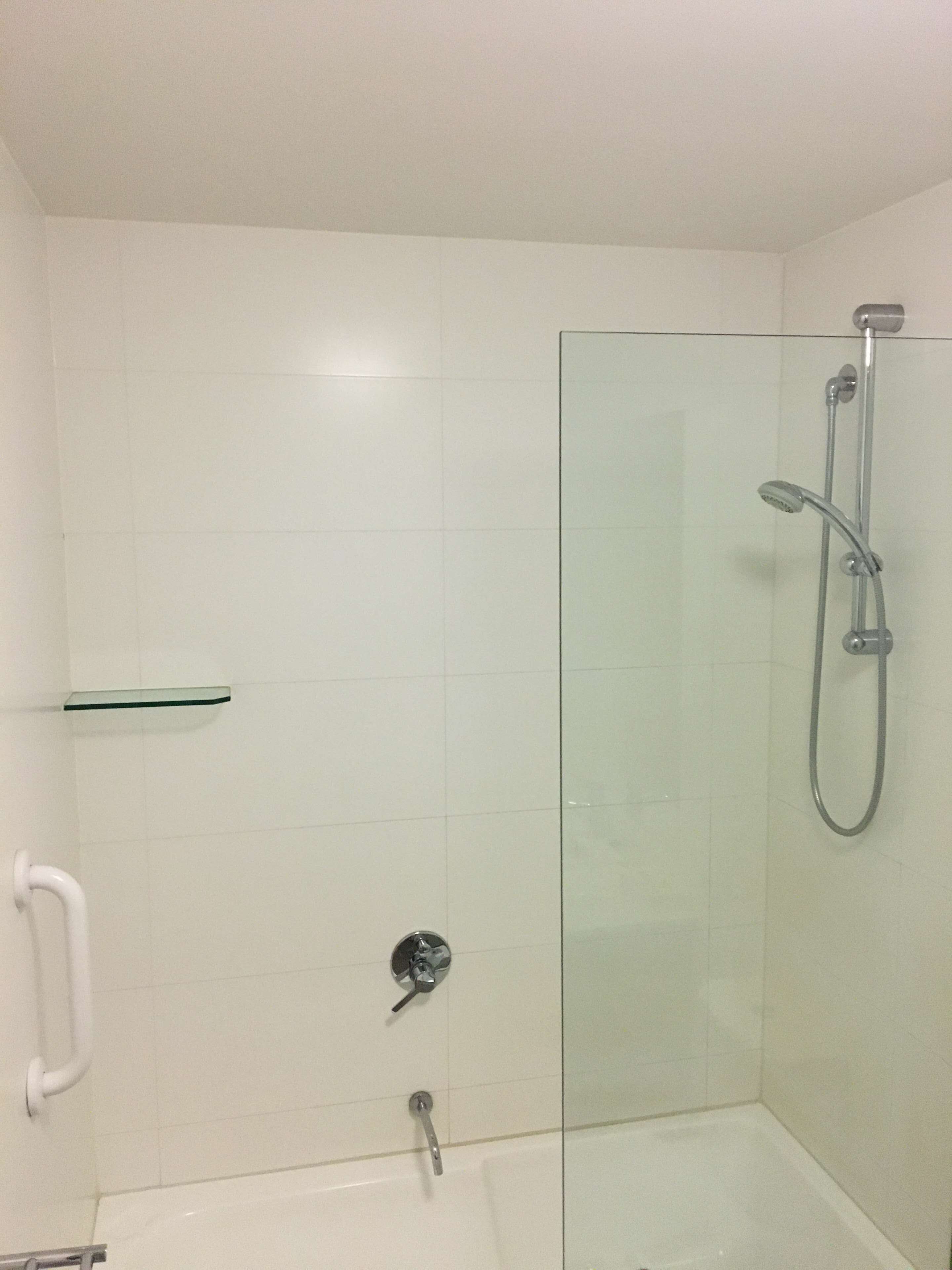 combined shower/bathtub, free toiletries, hair dryer, towels